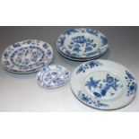 A collection of four 18th century and later Chinese export blue and white tin-glazed plates;