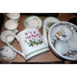 A box of Portmeirion table wares to include Botanic Garden watering can, Christmas tree pattern cups