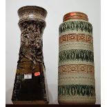 A large mid-20th century West German vase, of cylindrical form, with incised decoration, h.41cm;