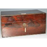 A 19th century rosewood and cut brass inlaid ladies' jewellery box, having blue felt lined