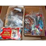 A box of miscellaneous children's toys to include a Line Mar Toys Japanese battery operated Barber