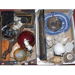 Two boxes of miscellaneous items, to include plaster portrait bust of Wagner, single ibex horn,
