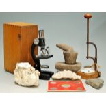A students microscope, in box, with coral and shell specimens; together with a Vatican coin set; and