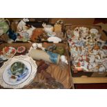 Three boxes of china and glass miscellaneous items to include various farings and ornaments, crested