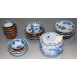 A small collection of Chinese blue and white tea bowls and saucers; together with a Chinese blue and