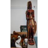 Mixed lot, to include two African painted hardwood carved figures, mixed ceramics, plated goblets