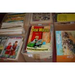 Ten boxes of miscellaneous annuals, books and comics etc, to include Giles, Cassells Children's Book