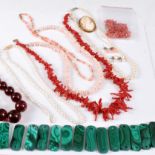 A quantity of mixed jewellery to include a branch coral necklace, a cultured rice pearl necklace and