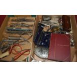Two boxes of assorted medical and surgeons tools and instruments etc