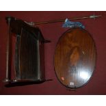 An Edwardian inlaid mahogany galleried tray, an oak magazine rack, and a shooting stick (3)