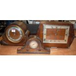 An Art Deco oak cased mantel clock having 8-day movement together with two other oak cased mantel