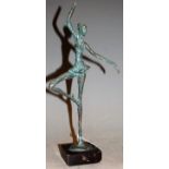 A c1960's bronze figure of a ballerina, in standing pose, on square plinth base, h.35cm