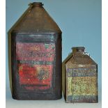 A metal fuel can, and one other smaller example, both with traces of original paintwork only (2)