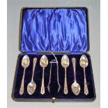 A set of six George V silver teaspoons, each with pierced terminal, and initialled Y, together