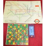 A London Underground game 'Lut'; together with a snakes & ladders board