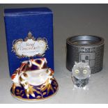 A Royal Crown Derby paperweight in the form of a frog, having silver stopper verso, boxed;