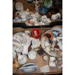 Two boxes of mixed miscellaneous china to include various crested wares and other farings etc