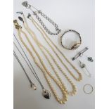 A lady's 9ct cased wristwatch, a cultured pearl necklace and two simulated pearl necklaces, together