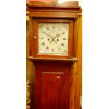 Late C18th provincial oak longcase clock having a painted 11" dial, signed Chaplin, Bury, eight