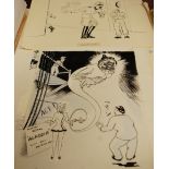 A folio of assorted drawings and sketches, to include life studies, satirical works etc, all