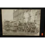 J.E. Wigston - Trams with traction engine, pencil, signed and dated 1994 lower left, 27 x 39cm;