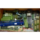A box containing a quantity of mixed plastic and diecast military vehicles and accessories, to