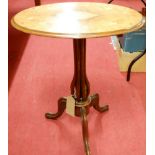 An early Victorian figured walnut and floral satinwood inlaid oval pedestal tilt top pedestal tripod