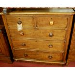 A mid-Victorian mahogany round cornered chest of two short over three long drawers, w.104cm