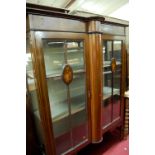 An Edwardian mahogany, satinwood inlaid and further strung double door glazed china display cabinet,