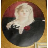 S Morenzo - bust portrait of a woman wearing portrait necklace, oil on canvas, framed as an oval,