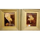 A pair of circa 1900 portrait prints being over painted photographs under glass