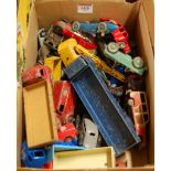 A box containing a quantity of vintage playworn and re-painted Dinky toy diecast, to include a No.