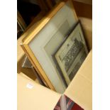 A box of sundry pictures, prints, frames, and mounts