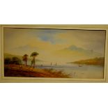 Frances E Jamieson (1895-1950) - Mountain lake scene, watercolour, 15x30cm