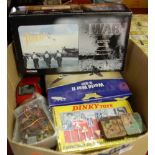 A box containing a quantity of mixed diecast vehicles and modern release diecast, to include