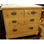 A Victorian pine round cornered chest of two short over two long drawers, on bun supports, w.88cm