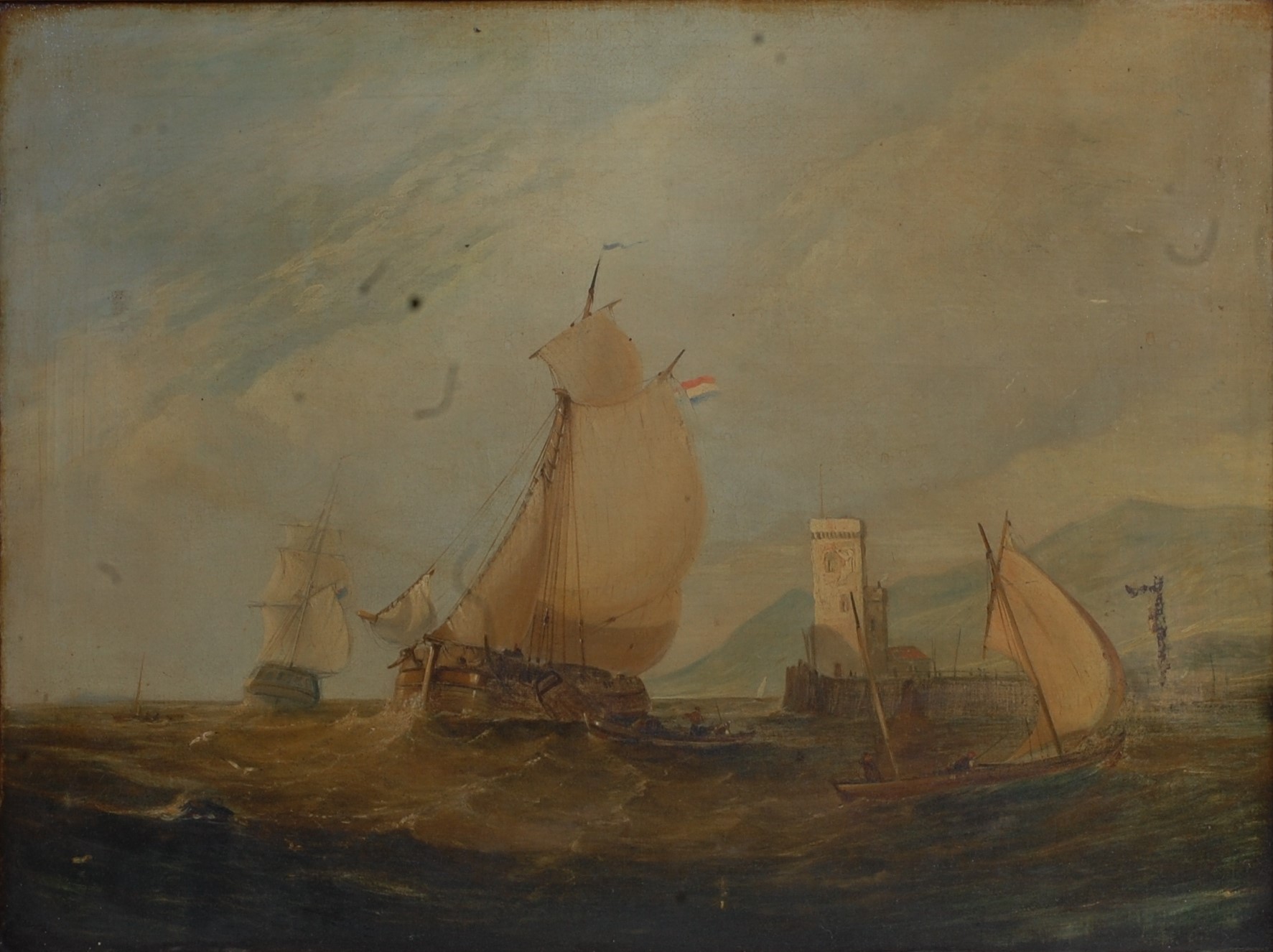 In the manner of Thomas Sewell Robbins (1810-1880) - Shipping off the harbour, oil on canvas, 47 x