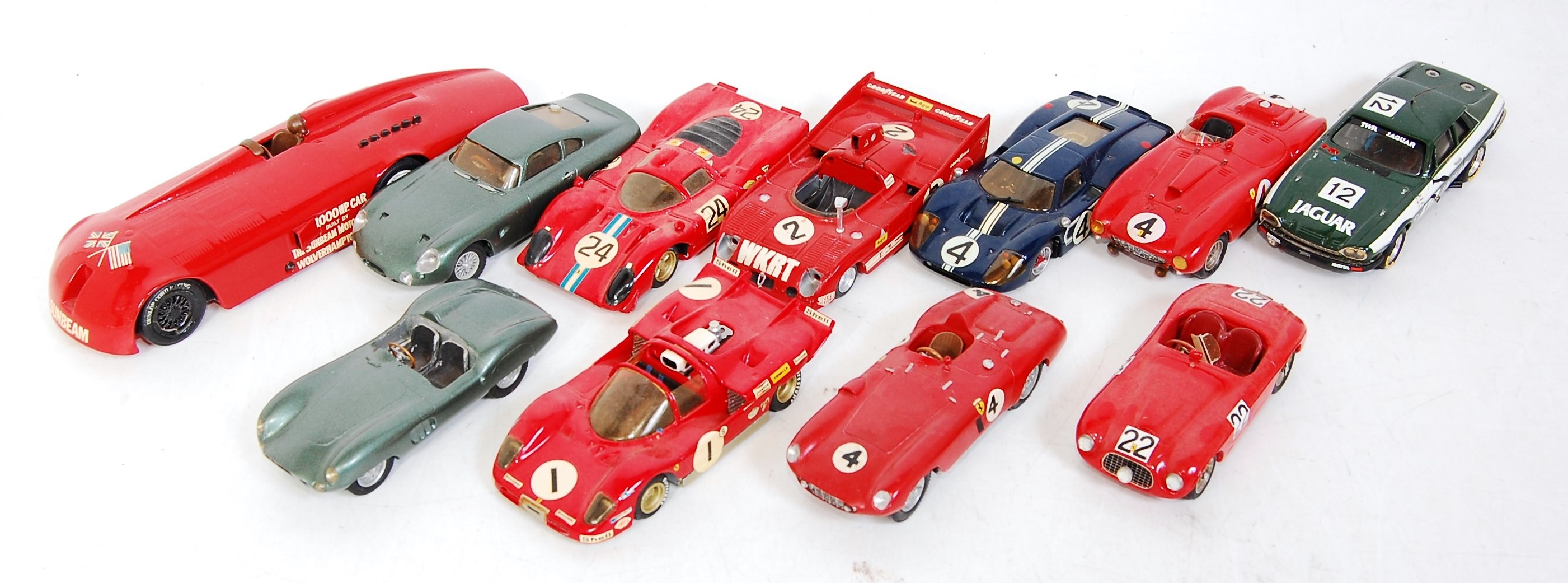 11 various loose kit built 1/43 scale white metal and resin classic car and racing models to include