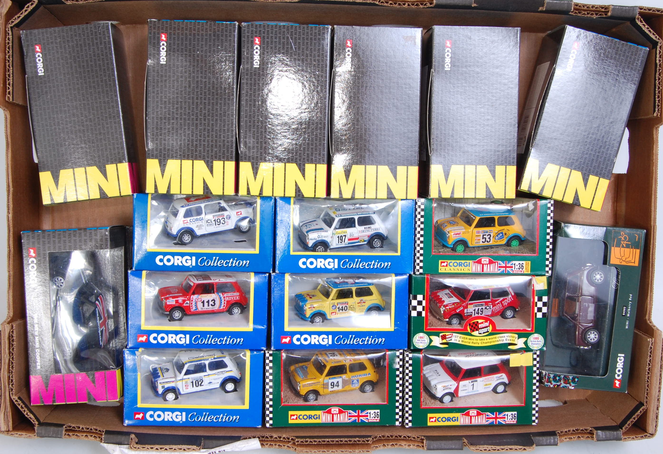 17 various boxed Corgi Modern Release Mini Racing diecasts to include a Mintex Mini National Rally