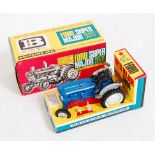 A Britains No. 9527 Ford Super Major 5000 diesel tractor comprising of blue & grey body with grey