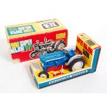 A Britains No. 9527 Ford Super Major 5000 tractor comprising of blue and grey body with grey hubs,