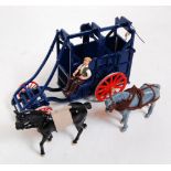 A Dorrie Collection white metal and resin hand-built bygone horse loading wagon, comprising blue