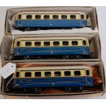 3x Jep postwar blue/cream SNCF bogie Pullman coaches (NM-BVG) box code 4651V