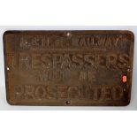 Small cast iron L&NE Railway (Great Eastern type) trespass notices, has been cleaned for