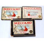 Four Meccano outfits: two No.0 & one each No.1 & No.3 all well used, circa 1920 (BF)