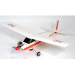 A balsa wood kit built and petrol powered Precedent Flyboy radio controlled aircraft finished in