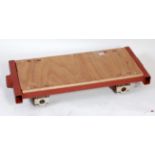 7.25 inch gauge 4 wheel sprung trolley with heavy ply wood deck. 28.5 inches x 12 inches t