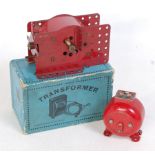 Small box containing a French Mains motor circa 1930? 110v; Meccano/Ferranti transformer; red E06 (