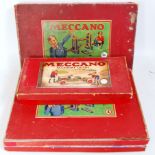 Four items: 2 x No.4 Meccano sets, mid-late 1930’s, restrung, blue & gold used parts (F-BF/G); box