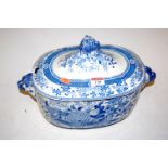 A 19th century Staffordshire blue & white printed vegetable tureen and cover (a/f)